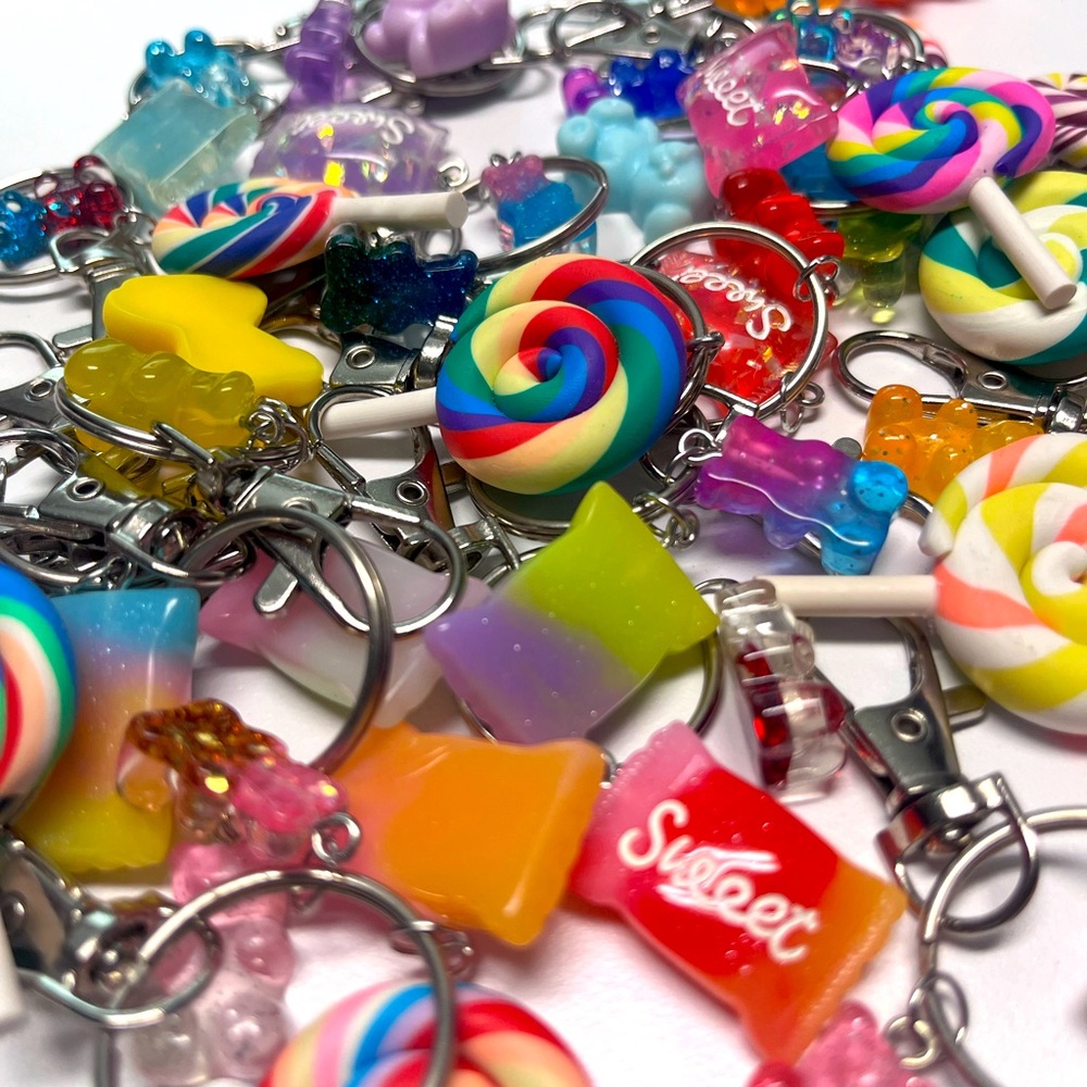 WHOLESALE Colorful Candy Charm Keychain Bundle - Rainbow Lollipop & Gummy Charms